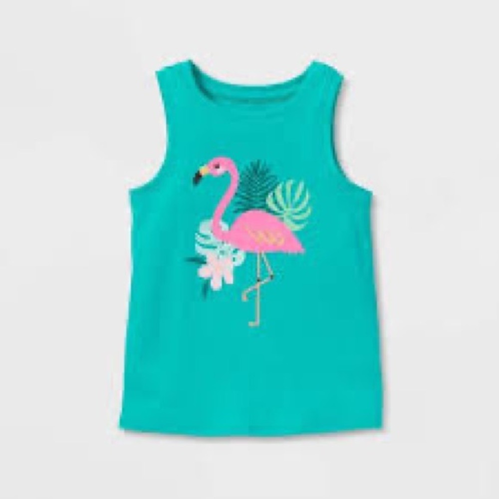 Girls' Flamingo Knit Graphic Tank Top - Cat & Jack™ Dark‎ Mint